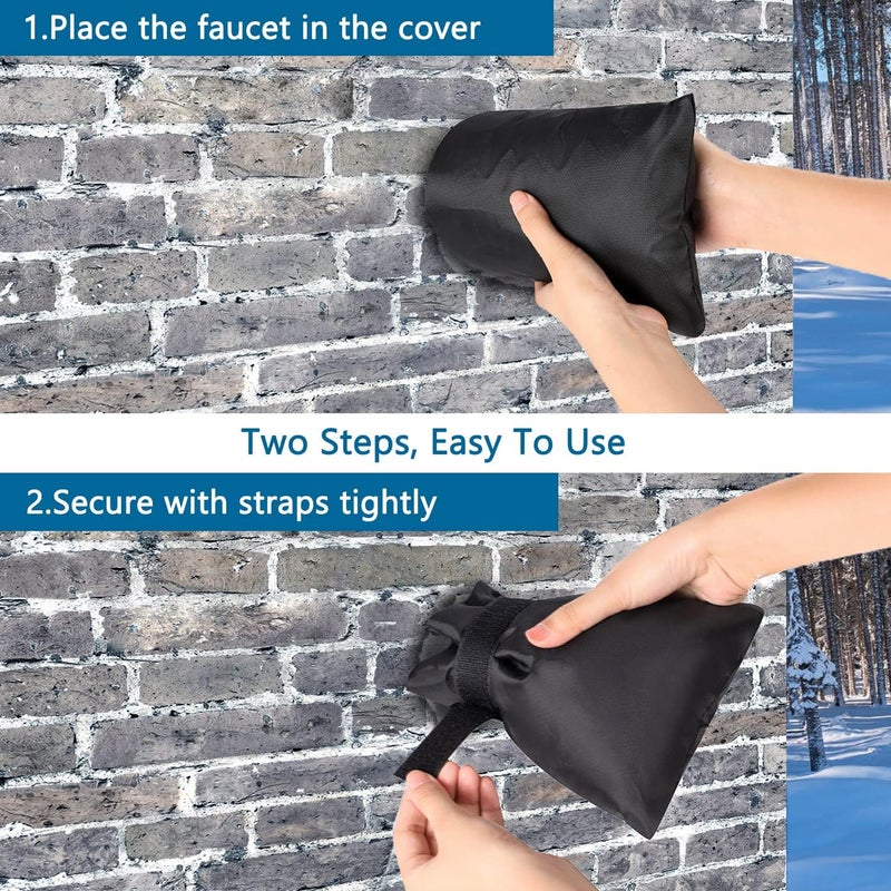 MOLIK Outdoor Faucet Cover Socks for Winter Freeze Protection, 7.09" W x 9.06" H, Velcro Thickened Anti-Freeze Outdoor Tap Cover, Reusable Waterproof Insulated Spigot backflow Cover,Black, 2Pcs - Image 4